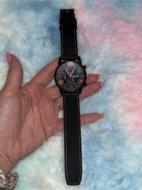 NWT Black Wrist Watch with Orange Accents